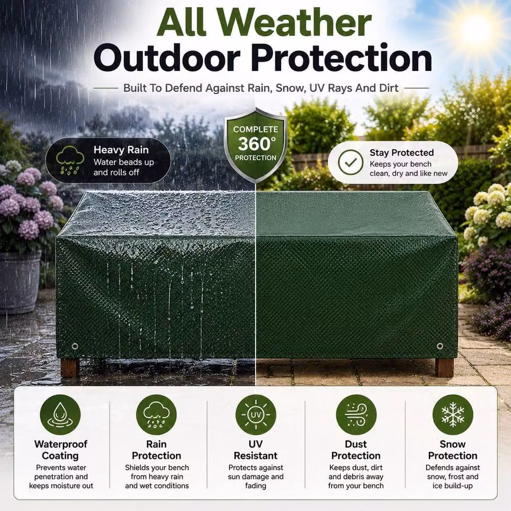 NESTLUNE Heavy Duty Water Repellent 3 Seater Garden Bench Seat Cover in Green, W/D/H: 100 x 15 x 15 cm – 4
