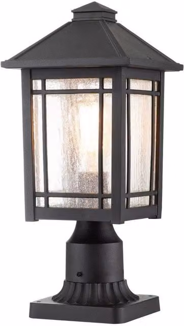 Quoizel Cedar Point Outdoor Pedestal Lantern in Black with Transparent Glass, IP44 Rated – 1