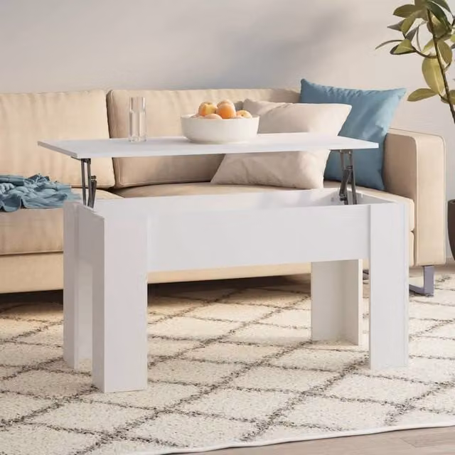 Berkfield Home White Modern Coffee Table with Lift Mechanism, W: 101 cm, D: 49 cm, H: 52 cm