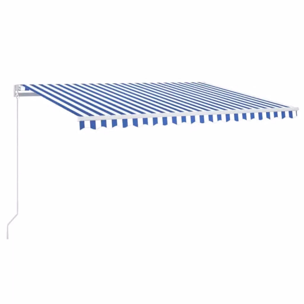 Berkfield Home Manual Retractable Awning with LED, Blue and White Striped, W: 400 cm, D: 300 cm