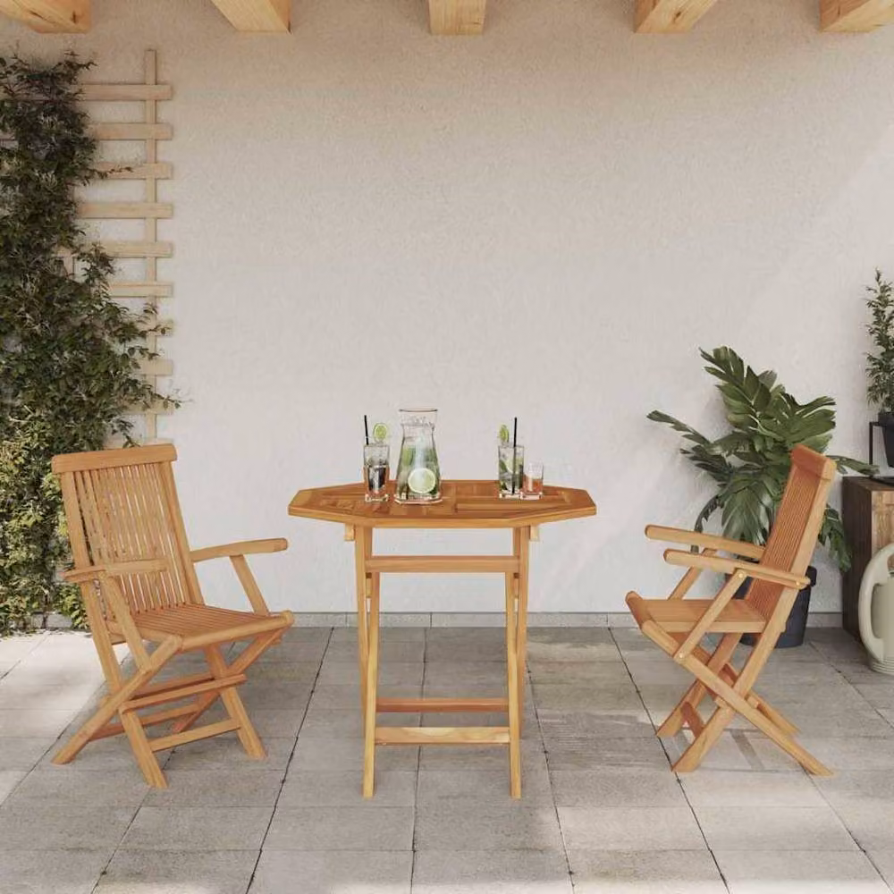 Berkfield Home 3 Piece Folding Garden Bistro Set in Beige Solid Acacia Wood – 3