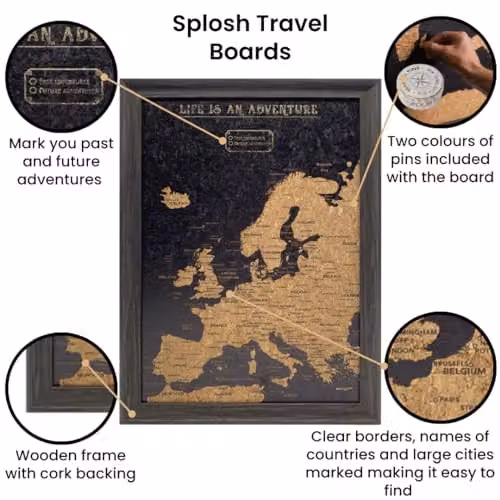 Splosh Small Europe Map Pin Board with Black Wooden Frame and 100 Pins – 2