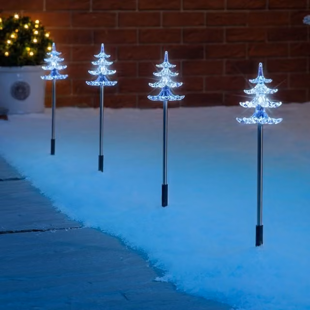 Christow Set of 4 White LED Outdoor Path Lights with Timer, Battery Operated, IP44 Waterproof Garden Decorations