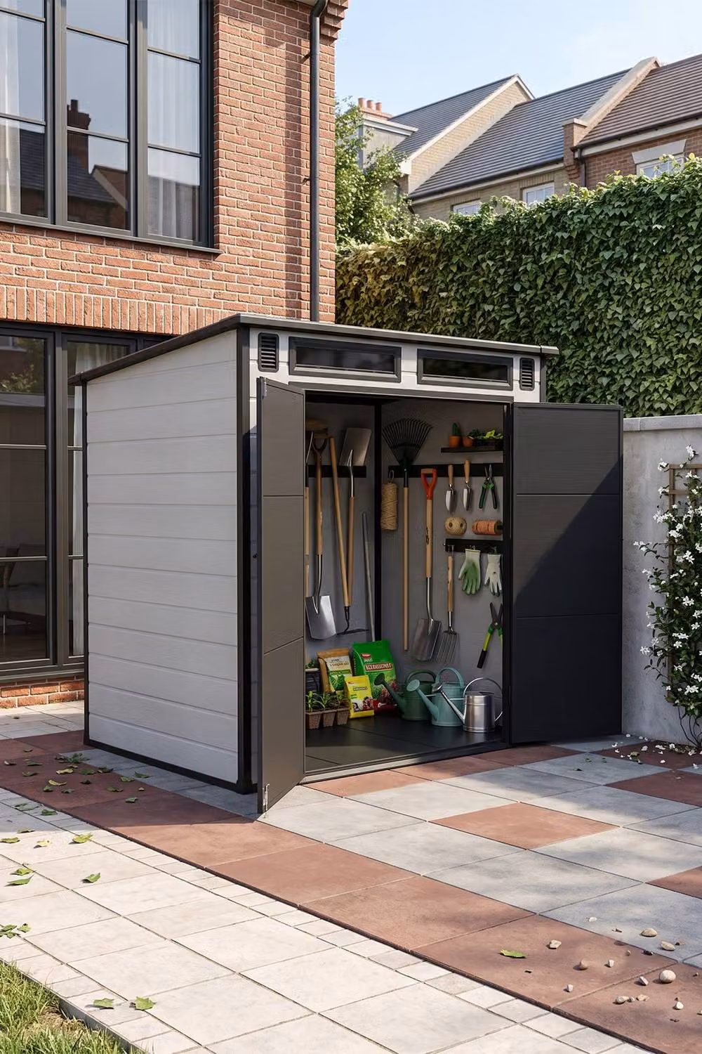 Living and Home Grey Pent Roof Outdoor Garden Tool Storage Shed with Double Doors – 3