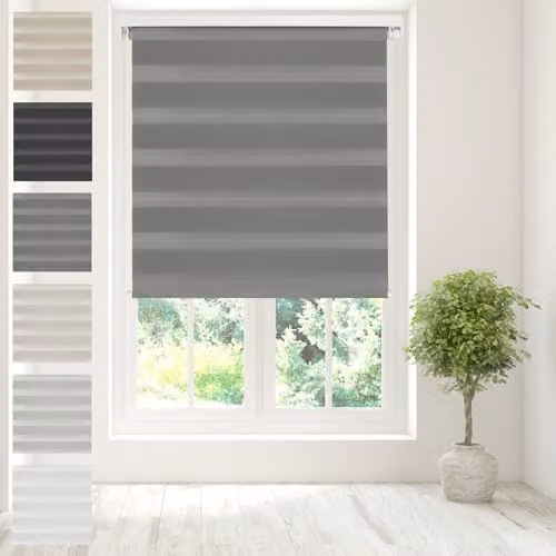 Caecus Day Night Zebra Roller Blind, Charcoal Grey, W: 240 cm, H: 160 cm