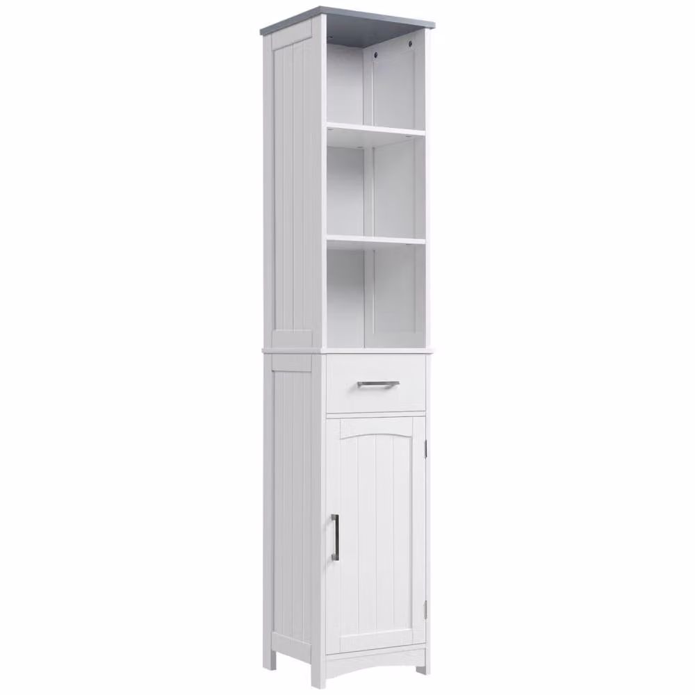 Wyld Haus Noka Tall Slim Wall Mounted Bathroom Linen Cabinet in White and Grey, Height: 163 cm – 2