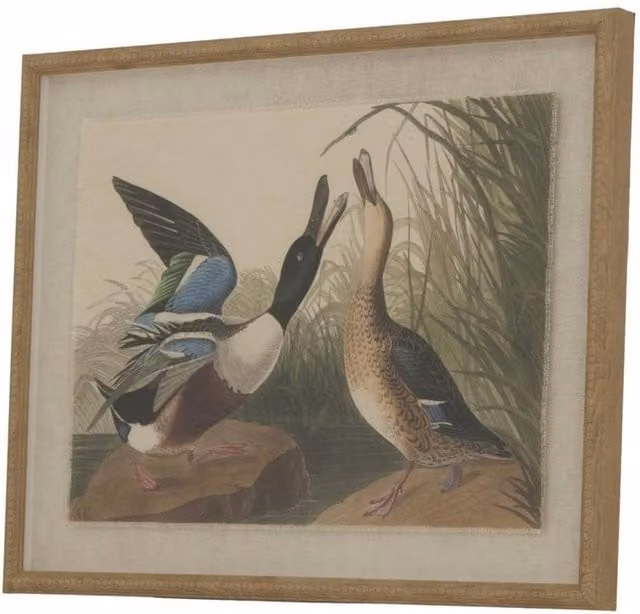 Hill Interiors Flora & Fauna Collection Mallards Beaded Linen Framed Wall Art in Dark Brown and Multicolour