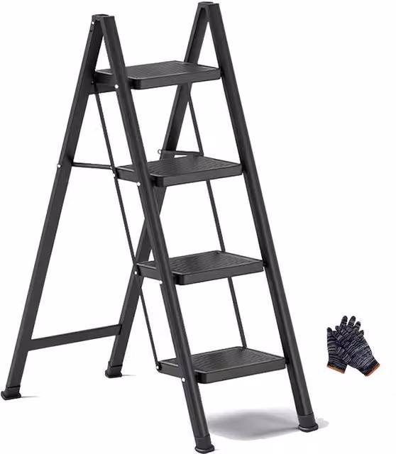 Ventryn 4 Step Folding Step Ladder and Portable Step Stool in Black – 1