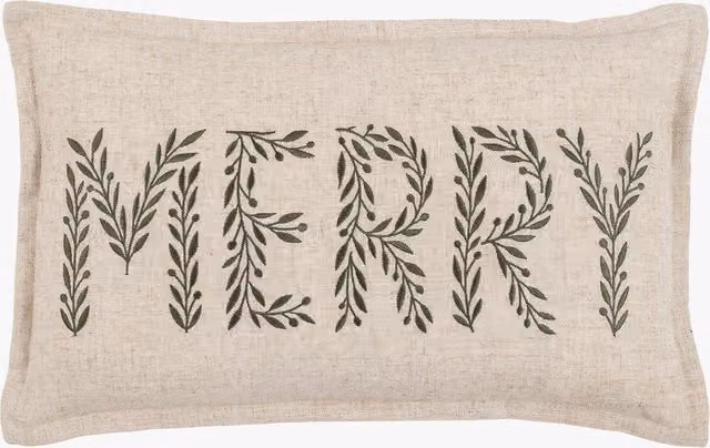 Perch & Parrow Nordic Woodland Merry Embroidered Beige Rectangular Cushion