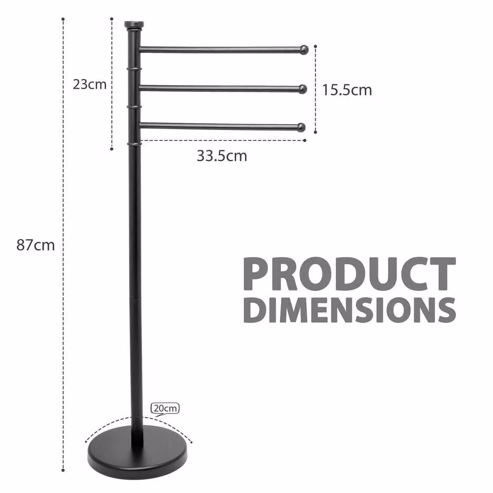 Crystals Freestanding Stainless Steel Towel Rack Stand with Weighted Base, Black, Height: 87 cm – 2