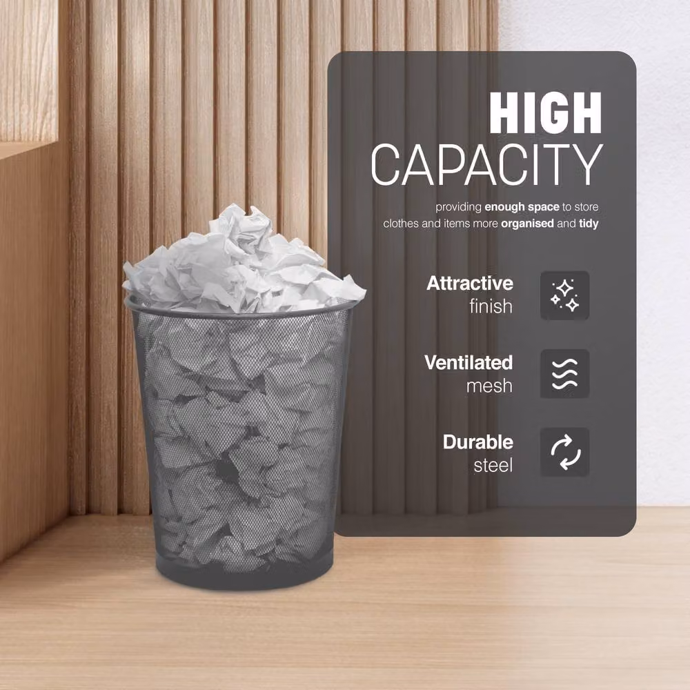 Keplin 3-Pack Round Metal Mesh Waste Paper Bins in Silver – 3