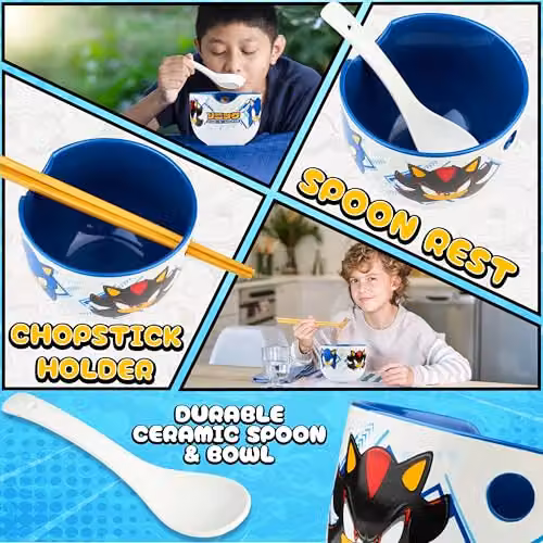 Get Trend Sonic the Hedgehog Ramen Bowl Set, Multicolour Ceramic Bowl with Spoon and Bamboo Chopsticks, 600ml – 4