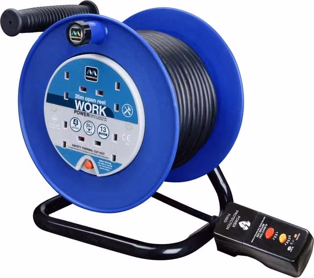 Masterplug 4 Socket 25m 13A Cable Reel with RCD, Blue