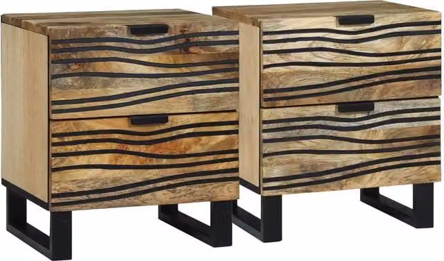 Berkfield Home Set of 2 Brown Rustic Bedside Cabinets in Solid Mango Wood, W/D/H: 40 x 33.5 x 46 cm