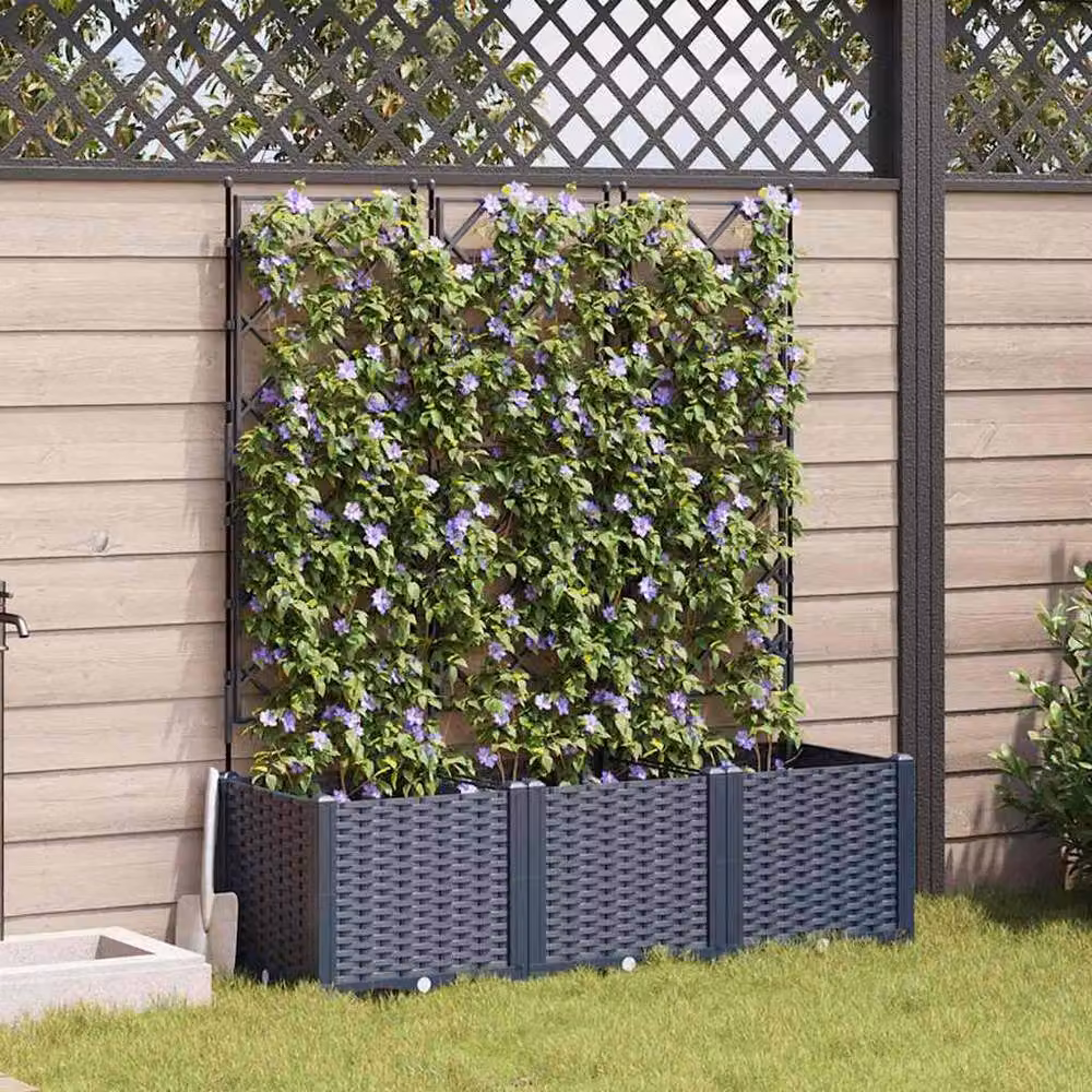 Berkfield Home Garden Planter with Trellis, 3 Piece Set, Grey, W: 120 cm, D: 40 cm, H: 143 cm – 2
