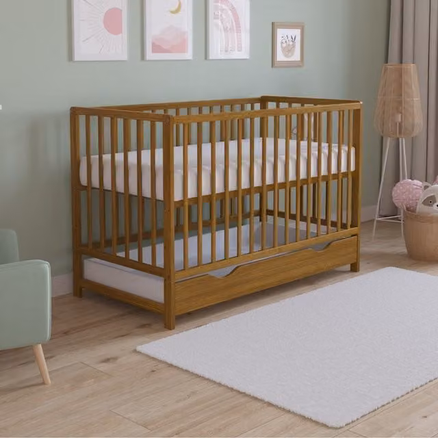 Love For Sleep Asher Cot Bed with Drawer and Foam Mattress in Golden Oak