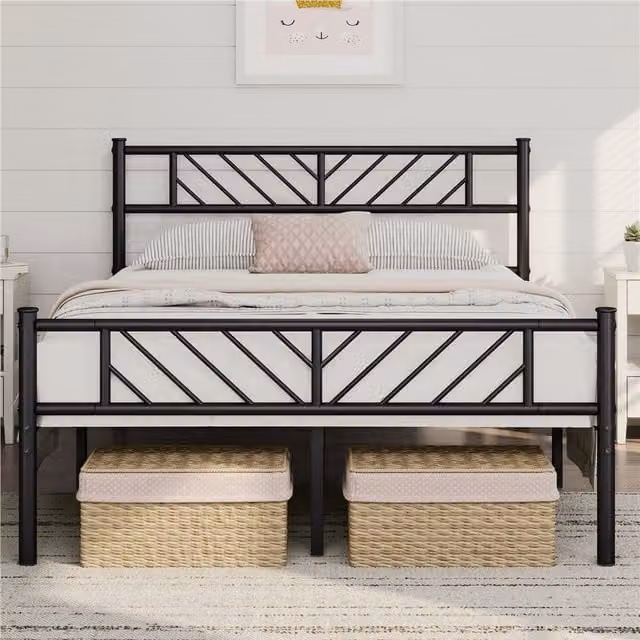 Yaheetech Minimalist Metal Bed Frame in Matt Black, W/D/H: 140 x 200 cm
