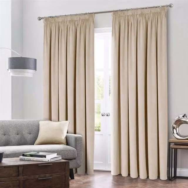 Luxury Living Montreal Velvet Taped Top Curtains in Beige, Width: 229 cm, Drop: 213 cm – 1