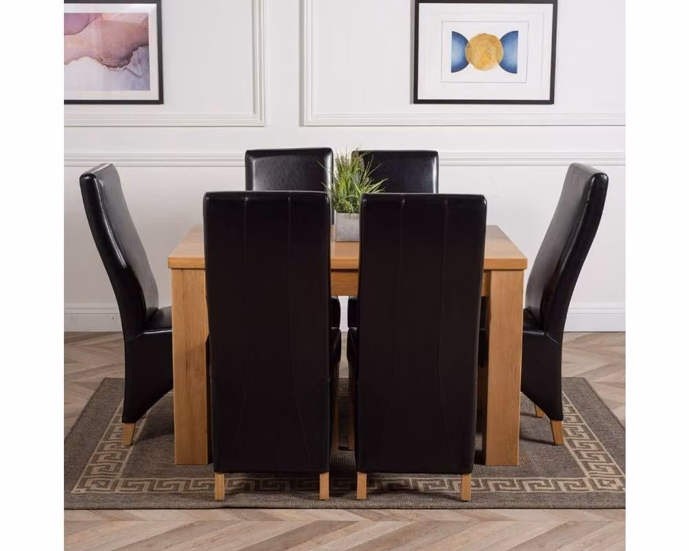 Thats Furniture Dakota Oak Dining Table and 6 Lola Black Leather Chairs Set, W: 127 cm, D: 82 cm – 5