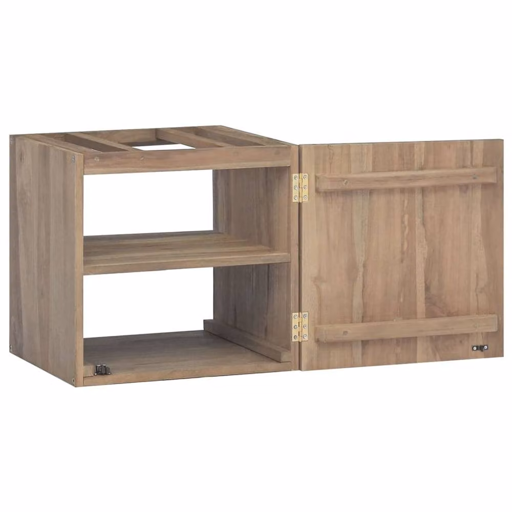 Berkfield Home Wall-mounted Teak Wood Bathroom Cabinet, Brown, W: 46 cm, D: 25.5 cm, H: 40 cm – 2