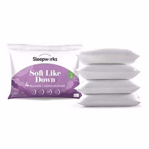 Sleepworks Soft Like Down Pair of White Hollowfibre Filled Pillows, W: 74 cm, H: 48 cm – 1