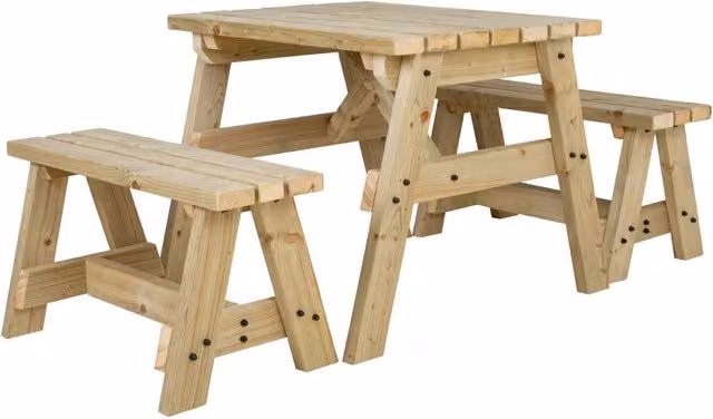 Arbor Garden Solutions Rustic Green Treated Hardwood Garden Table and Benches Set