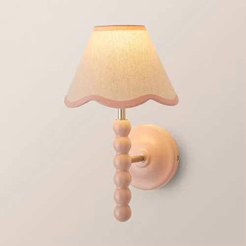 ValueLights Bobbin Rose Pink Wall Light with Fabric Scallop Trim Shade