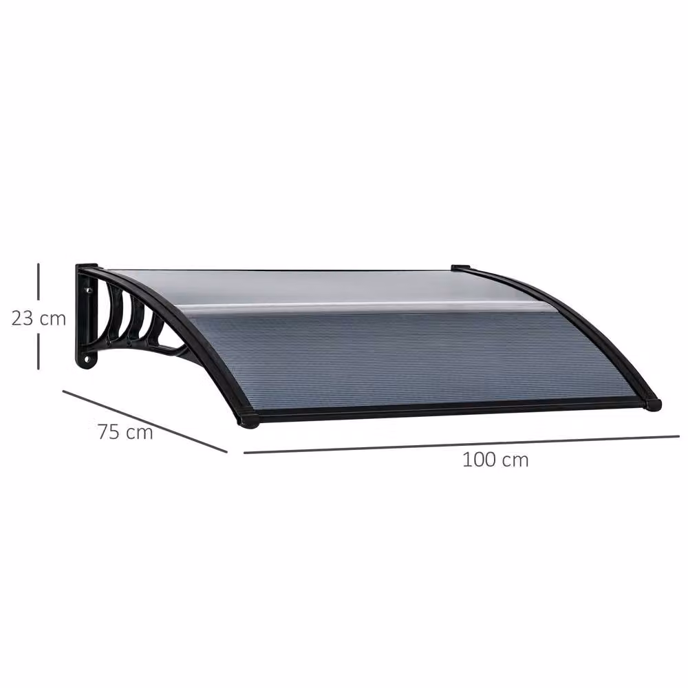 Matteo Black Door Canopy Awning Polypropylene Window and Porch Rain Shelter W: 100 cm, D: 75 cm – 3