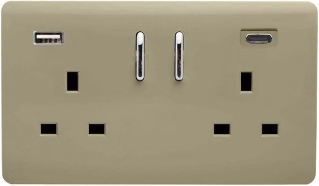Trendi 2 Gang 13 Amp USB Plug Socket with Type A and C Ports in Gold – 1
