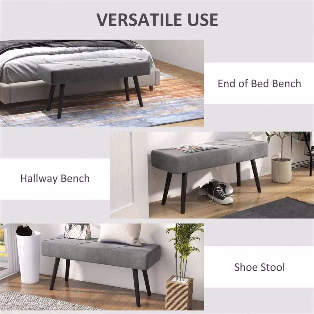 EONLION Grey Velvet Upholstered End of Bed Bench with Metal Frame, Width: 100 cm – 3