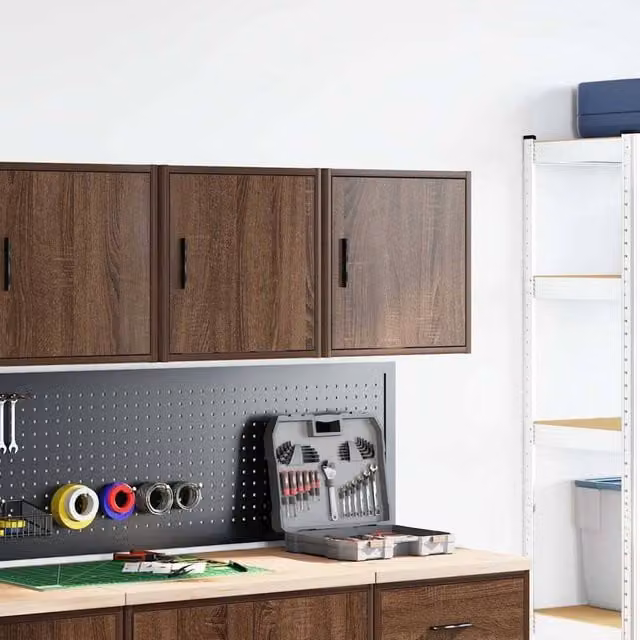 Berkfield Home Durable Garage Wall Cabinets, 2 Piece Set in Brown Oak Engineered Wood
