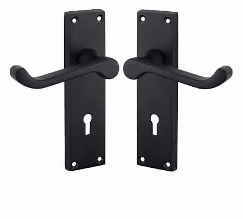 Golden Grace Victorian Scroll Lever Lock Handles in Matt Black, 150mm x 40mm