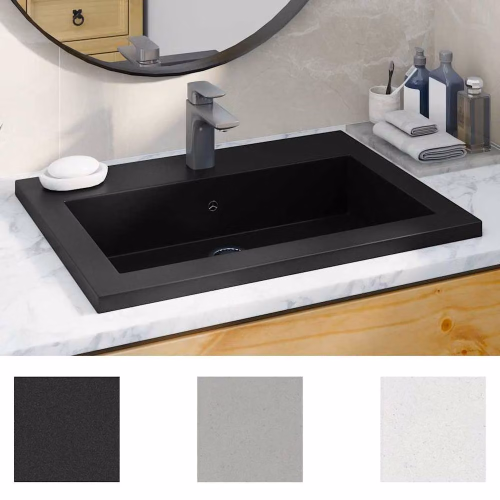 Berkfield Home Rectangular Granite Composite Basin in Black, W: 60 cm, D: 45 cm, H: 12 cm – 3