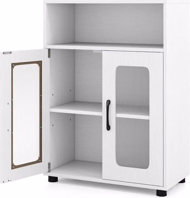 Costway Freestanding White Bathroom Cabinet with 2 Hinged Doors and Internal Shelves