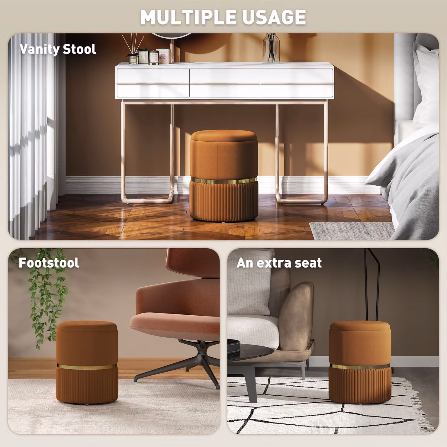 HOMCOM Brown Velvet Storage Ottoman – 5