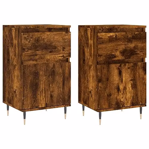 vidaXL Set of 2 Mid-Century Sideboards in Brown Smoked Oak, W/D/H: 40 x 35 x 70 cm – 1