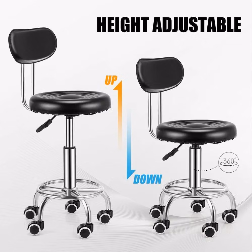 NESTLUNE Black Round Bar Stool with Back and 360 Degree Swivel, Height: 100 cm, Width: 15 cm – 5