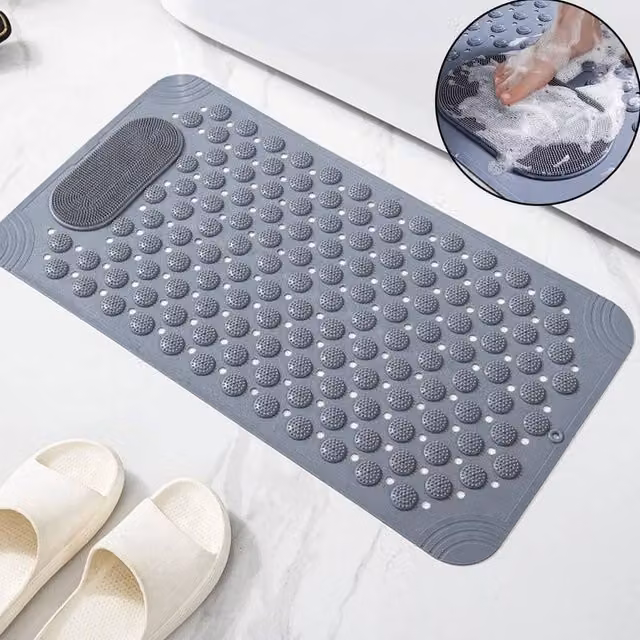 FLAVORA Large Anti Slip Suction Bath Mat in Grey