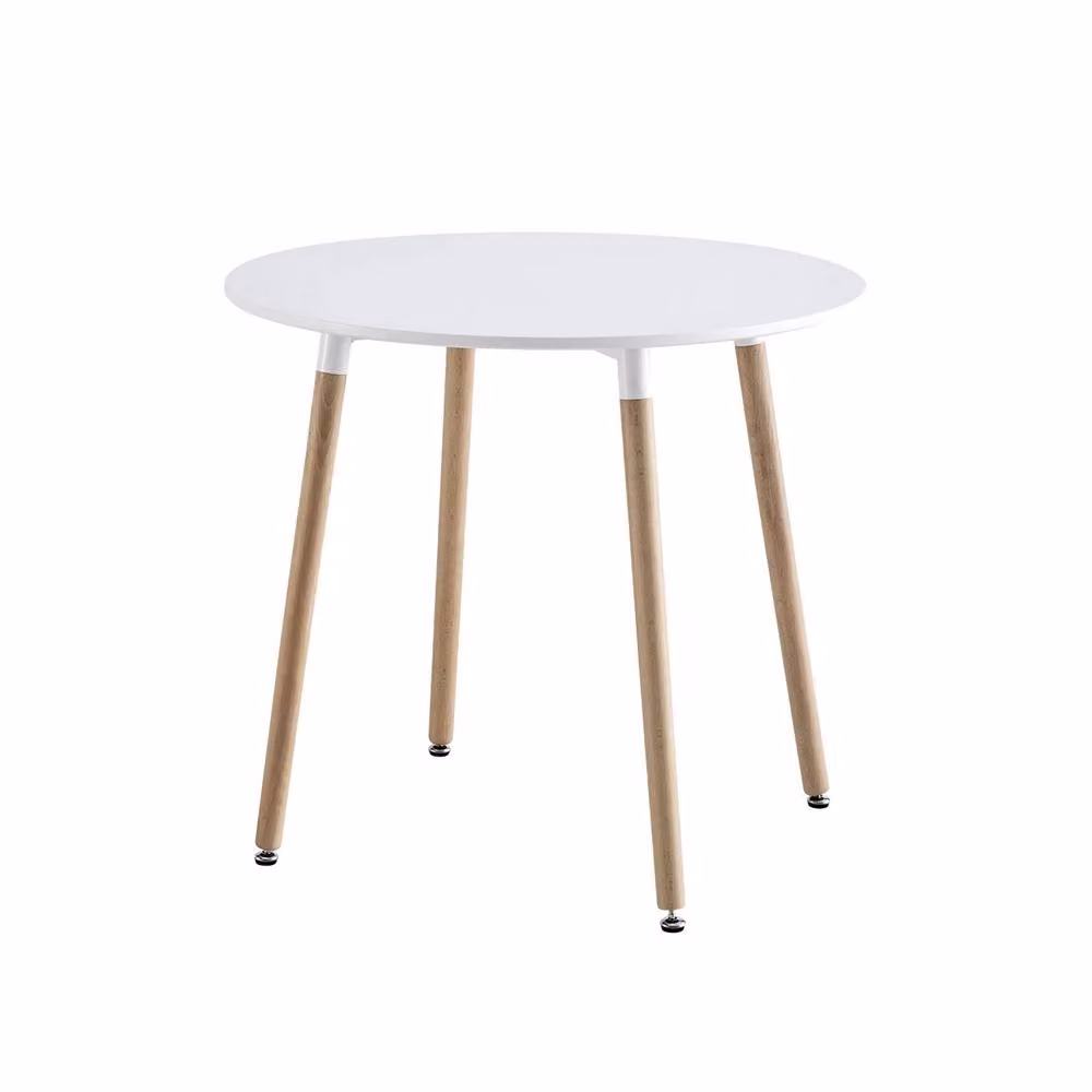 sweeek Scandinavian Round Dining Table in White, MDF and Beech Wood, Diameter: 80 cm, Height: 73 cm – 2