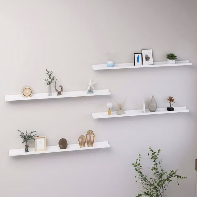 Berkfield Home Wall Mounted Shelves, 4 Piece Set, White, W: 100 cm, D: 9 cm, H: 3 cm – 1