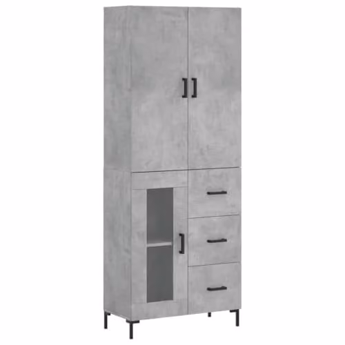 vidaXL Modern Highboard in Concrete Grey with Glass Doors and Drawers, W/D/H: 69.5 x 34 x 180 cm – 1