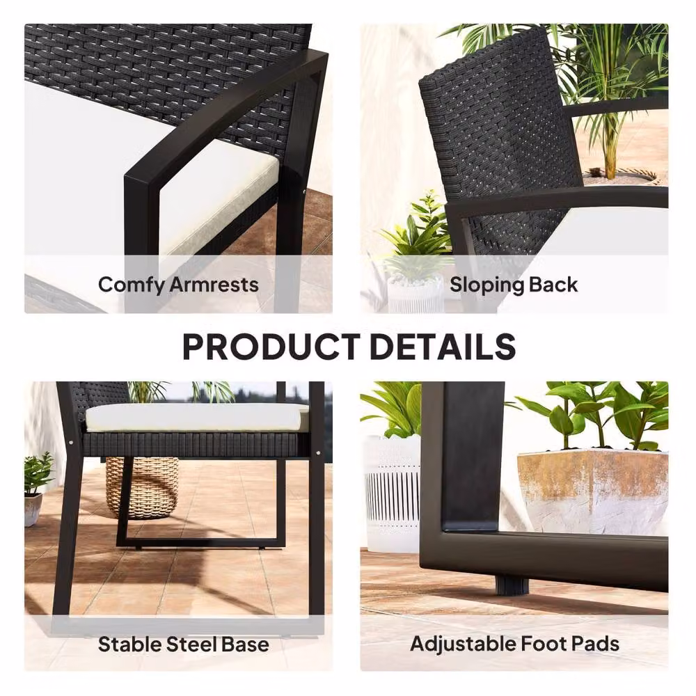 Wyld Haus Lalepa Black and Beige 2 Seater Woven Rattan and Metal Outdoor Bench – 7
