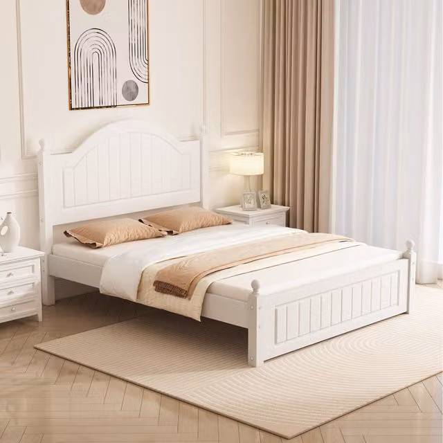 Home Treats Solid Pine Shaker Bed in White with Pocket Sprung Hybrid Mattress