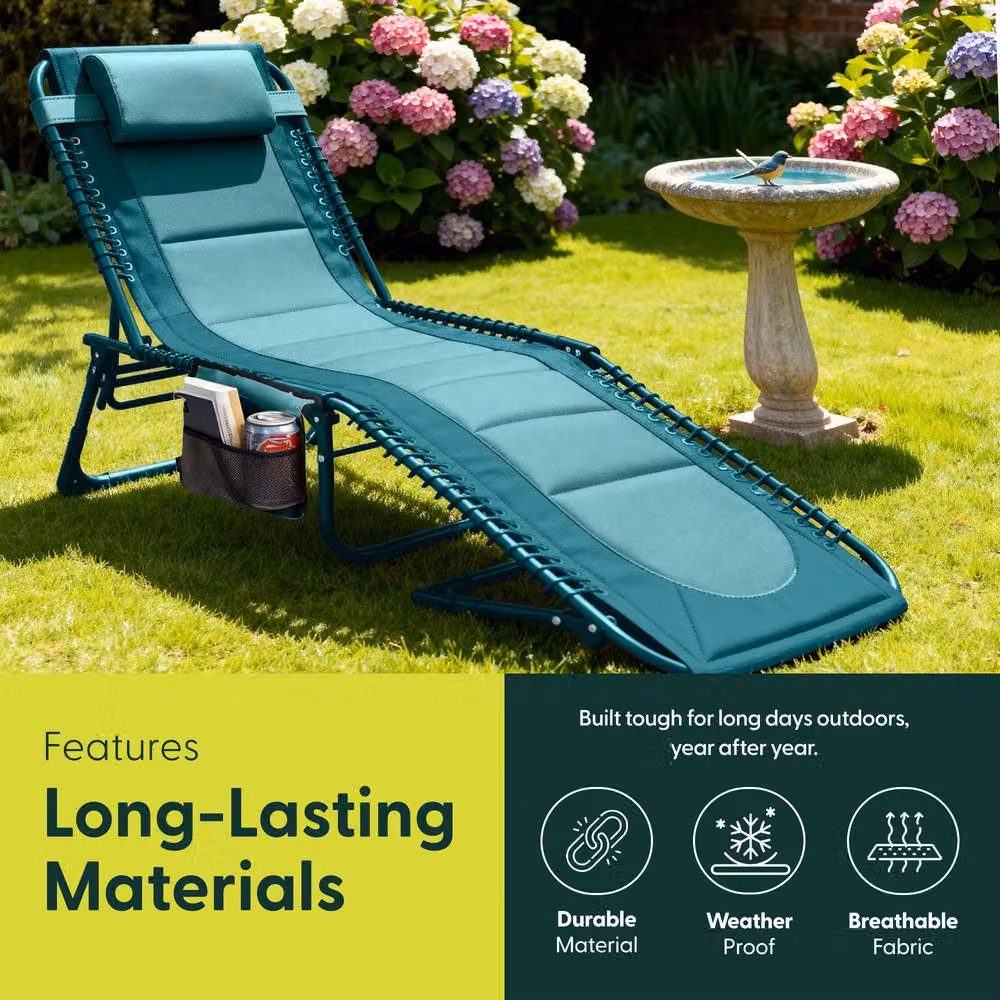 Keplin Foldable Sun Lounger Chair in Petrol with Adjustable Headrest and Abstract Design – 3