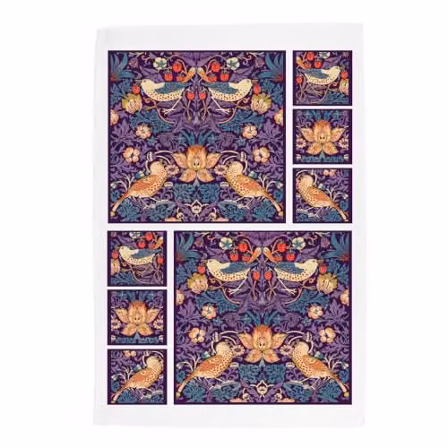 Purely Home Strawberry Thief Tea Towel in Purple – 1