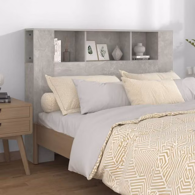 Berkfield Home Headboard Cabinet in Concrete Grey, W: 140 cm, D: 18.5 cm, H: 104.5 cm