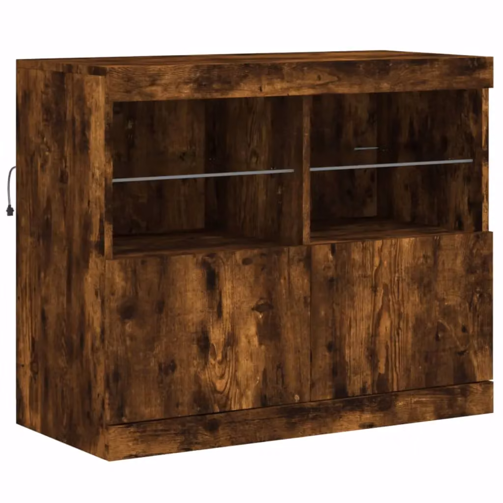 Berkfield Home Modern Smoked Oak Sideboard with Integrated LED Lights, Brown, W/D/H: 81 x 37 x 67 cm – 3