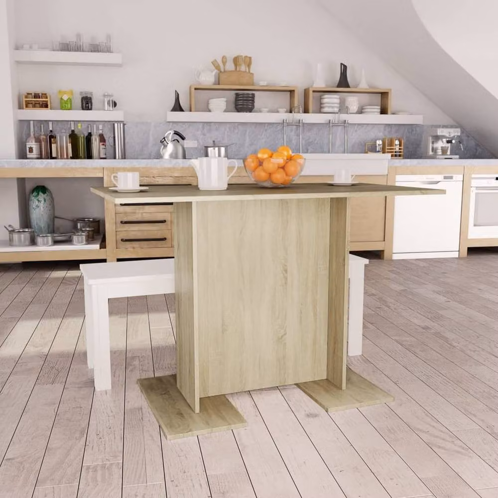 Berkfield Home Beautiful Sonoma Oak Dining Table in Light Sand, W/D/H: 110 x 60 x 75 cm – 2