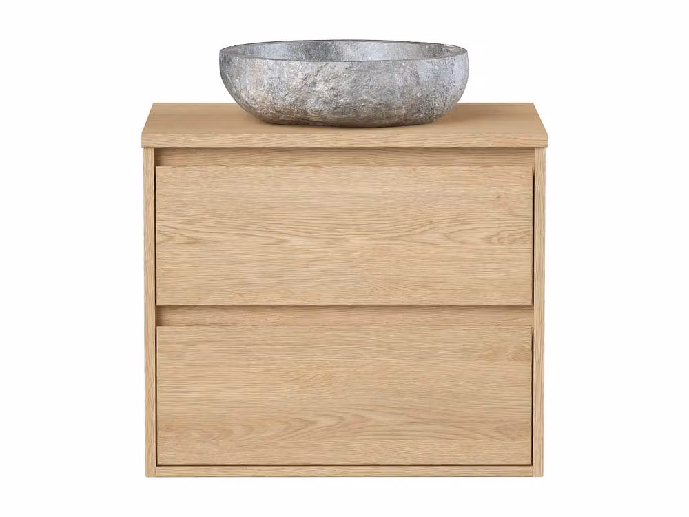 MILIPAM Scandinavian Oak Veneer Bathroom Unit with Free-Standing Stone Washbasin, W: 60 cm, D: 45 cm, H: 65 cm – 2
