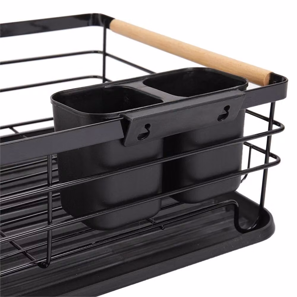Nordara Black Coated Steel Dish Drainer Rack with Cup and Cutlery Holder, W/D: 100 x 100 cm – 4